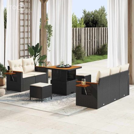 vidaXL Kerti Kanapé Szett párnával tárolóval 8 pcs Fekete Poli rattan