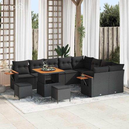 vidaXL Kerti Kanapé Szett párnával tárolóval 12 pcs Fekete Poli rattan