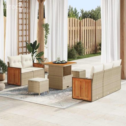 vidaXL Kerti Kanapé Szett párnával tárolóval 8 pcs Bézs Poli rattan