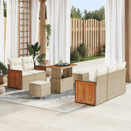 vidaXL Kerti Kanapé Szett párnával tárolóval 8 pcs Bézs Poli rattan