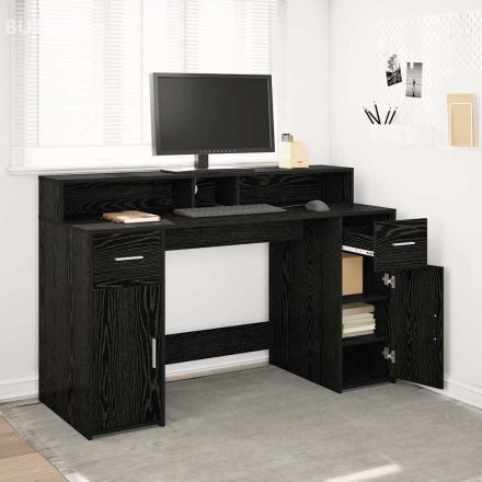vidaXL Asztal LED -es lámpákkal Musta tammi 140 x 55 x 91 cm Faanyag