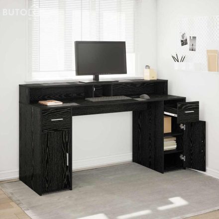 vidaXL Asztal LED -es lámpákkal Musta tammi 160 x 55 x 91 cm Faanyag