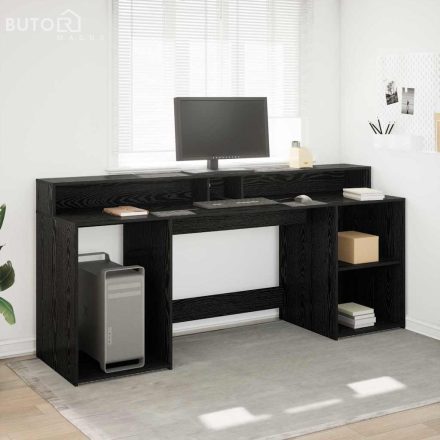 vidaXL Asztal LED -es lámpákkal Musta tammi 200 x 55 x 91 cm Faanyag