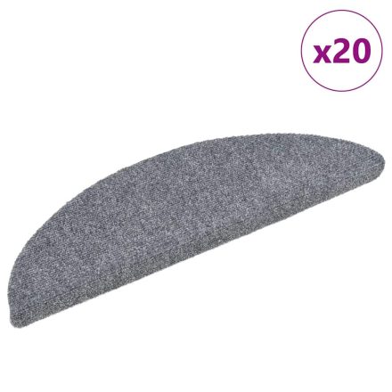 vidaXL 20 db öntapadós lépcsőszőnyeg, 56 x 17 x 3 cm, világosszürke, félkör alakú