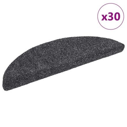 vidaXL öntapadós lépcsőszőnyegek 30 db sötétszürke félkör alakú, 56 x 17 x 3 cm