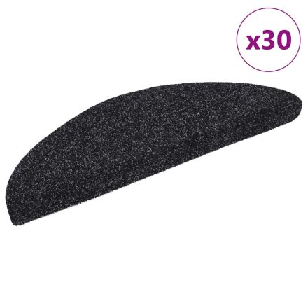 vidaXL öntapadós lépcsőszőnyegek 30 db, 56 x 17 x 3 cm, fekete, félkör alakú
