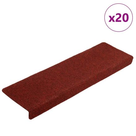 vidaXL 20 db öntapadós lépcsőszőnyeg, 65 x 21 x 4 cm, bordói piros, téglalap alakú széllel