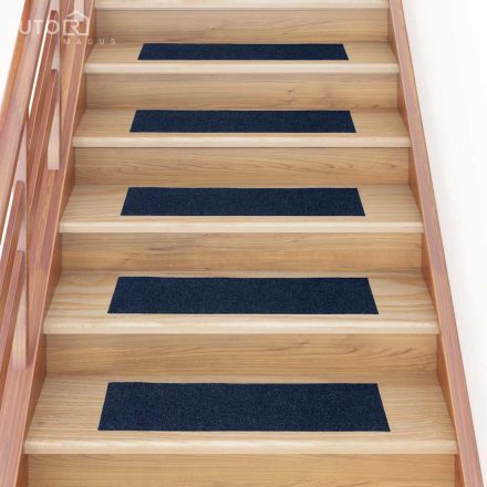 vidaXL öntapadós lépcsőszőnyegek 30 db, 76 x 20 cm, sötétkék, téglalap alakú