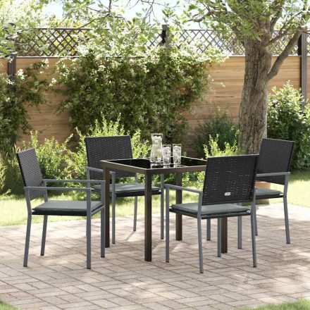 vidaXL Kert étkező szett 5 pcs Fekete Poli rattan