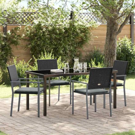 vidaXL Kert étkező szett 5 pcs Fekete Poli rattan