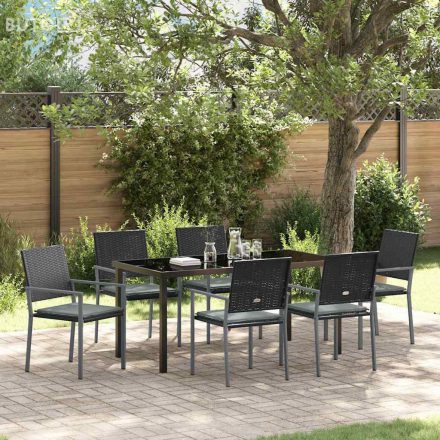 vidaXL Kert étkező szett 7 pcs Fekete Poli rattan