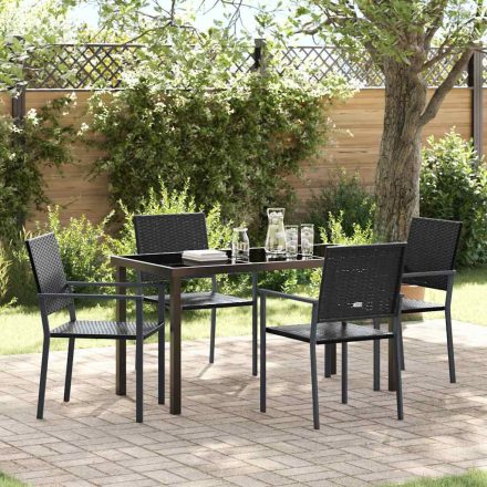 vidaXL Kert étkező szett 5 pcs Fekete Poli rattan