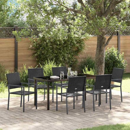 vidaXL Kert étkező szett 7 pcs Fekete Poli rattan