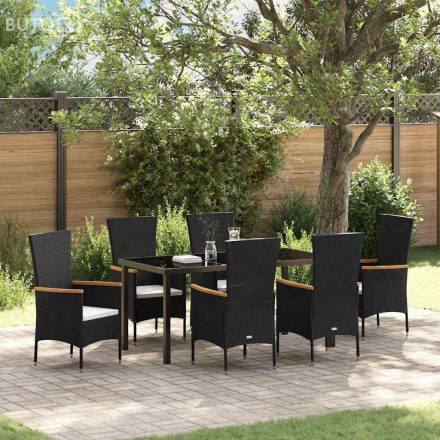 vidaXL Kert étkező szett párnával 7 pcs Fekete Poli rattan