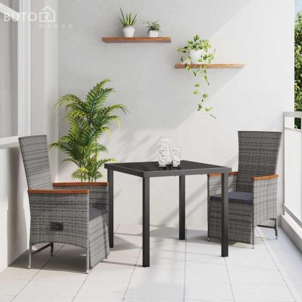 vidaXL Kert étkező szett párnával 3 pcs Szürke Poli rattan