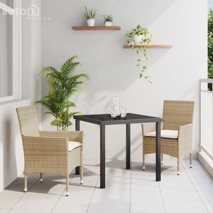 vidaXL Kert étkező szett párnával 3 pcs Bézs Poli rattan