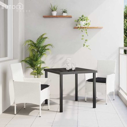 vidaXL Kert étkező szett párnával 3 pcs Fehér Poli rattan
