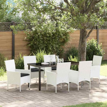 vidaXL Kert étkező szett párnával 7 pcs Fehér Poli rattan