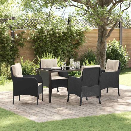 vidaXL Kert étkező szett párnával 5 pcs Fekete Poli rattan