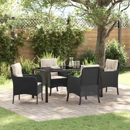 vidaXL Kert étkező szett párnával 5 pcs Fekete Poli rattan