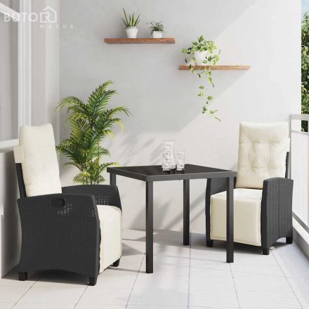 vidaXL Kert étkező szett 3 pcs Fekete polirattan