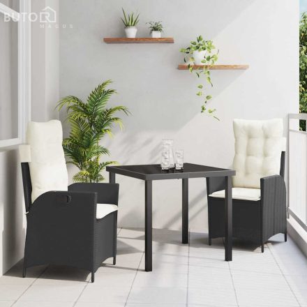 vidaXL Kert étkező szett 3 pcs Fekete polirattan
