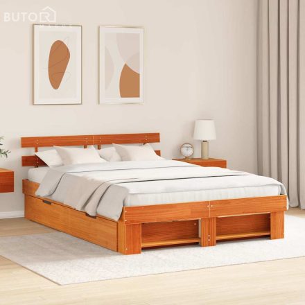 vidaXL Ágykeret fejtámlával Viaszbarna 150 x 200 cm Tömör fenyőfa