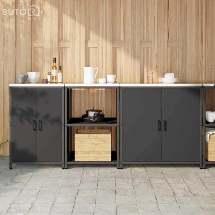 vidaXL Konyhai Tároló Készlet polcokkal 3 pcs Fekete 210 x 50 x 92 cm