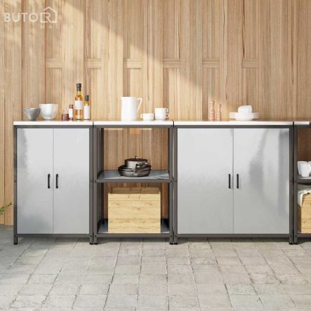 vidaXL Konyhai Tároló Készlet polcokkal Egyéb tárolóval ajtóval 3 pcs Ezüst 210 x 50 x 92 cm