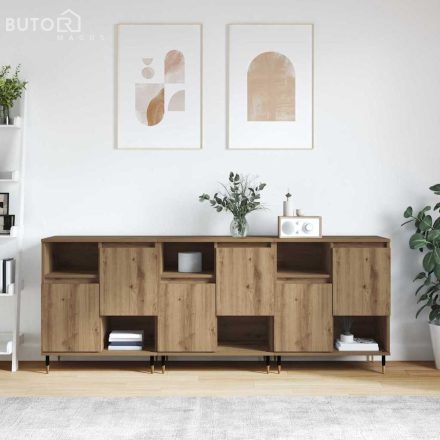 vidaXL Oldalszekrények 3 pcs kézműves tölgy 180 x 35 x 70 cm Faanyag