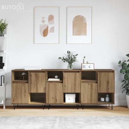 vidaXL Oldalszekrények 3 pcs kézműves tölgy 180 x 35 x 70 cm Faanyag