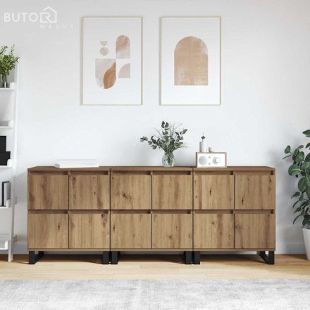 vidaXL Oldalszekrények 3 pcs kézműves tölgy 180 x 35 x 70 cm Faanyag