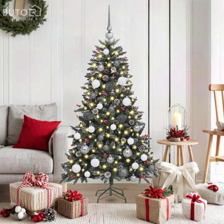 vidaXL Mű karácsonyfa with Decorative String Lights Zöld PVC