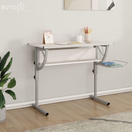 vidaXL fehér-szürke szerelt fa és acél íróasztal 110 x 53 x (58-87) cm
