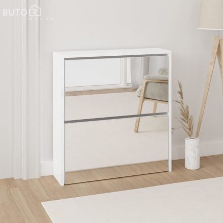 vidaXL magasfényű fehér 2 szintes cipőszekrény tükörrel 63 x 17 x 67cm