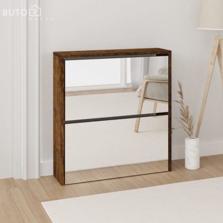 vidaXL füstös tölgy 2 szintes cipőszekrény tükörrel 63 x 17 x 67 cm