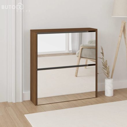 vidaXL barna tölgy 2 szintes cipőszekrény tükörrel 63 x 17 x 67 cm
