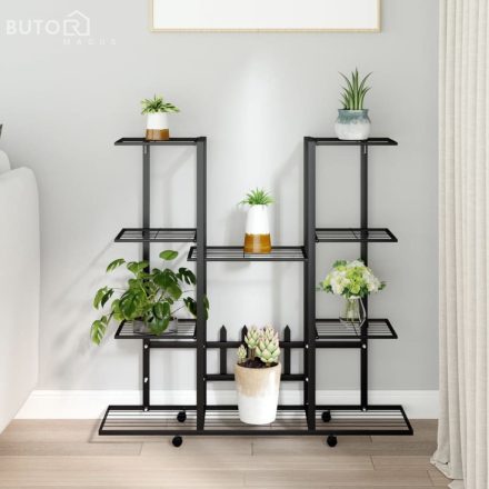 vidaXL fekete vas virágtartó állvány kerekekkel 94,5 x 24,5 x 91,5 cm