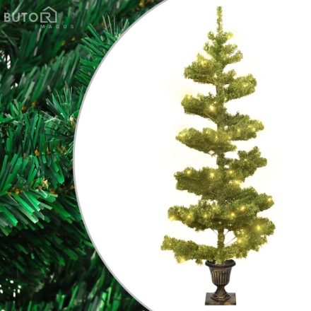 vidaXL zöld PVC kivilágított kacskaringós karácsonyfa kaspóval 120 cm