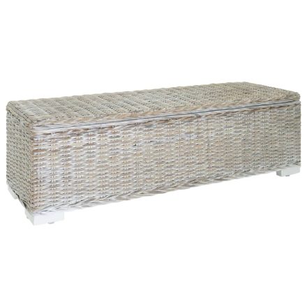 vidaXL fehér natúr kubu rattan és tömör mahagóni fa tárolódoboz 110 cm