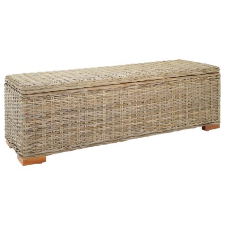 vidaXL natúr kubu rattan és tömör mahagóni fa tárolódoboz 110 cm
