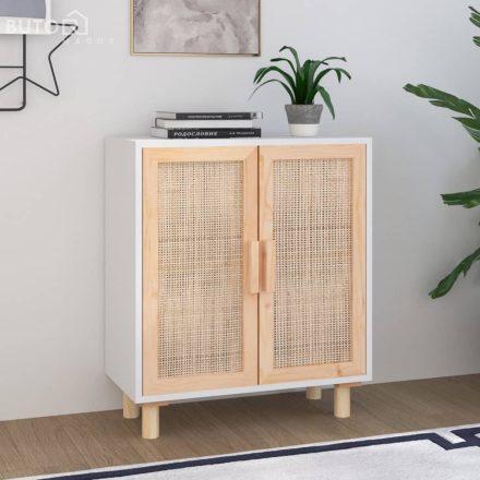 vidaXL fehér tömör fenyő/természetes rattan tálalószekrény 60x30x70 cm