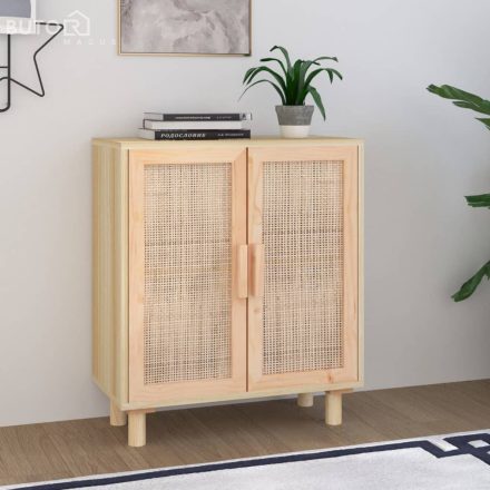 vidaXL barna tömör fenyő/természetes rattan tálalószekrény 60x30x70cm