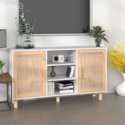 vidaXL fehér tömör fenyő/természetes rattan tálalószekrény 105x30x60cm