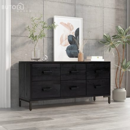 vidaXL fekete újrahasznosított tömör fenyőfa tárolópad 110x35x45 cm