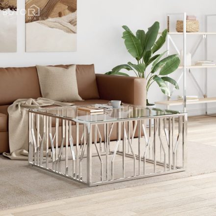 vidaXL üveg és rozsdamentes acél dohányzóasztal 100x100x50 cm