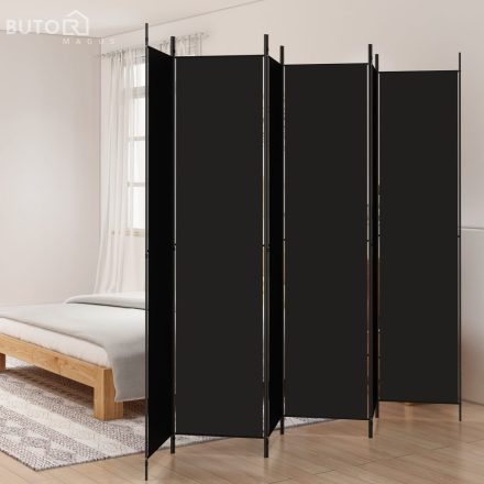vidaXL 6 paneles fekete szövet térelválasztó 300x220 cm