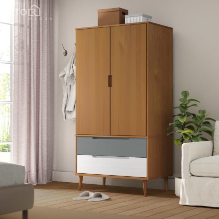 vidaXL MOLDE barna tömör fenyőfa gardrób 90 x 55 x 175 cm