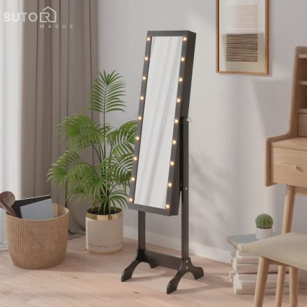 vidaXL fekete szabadon álló tükör LED-del 34 x 37 x 146 cm