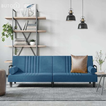 vidaXL kék bársony kanapéágy karfákkal
